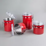 Creative Home 4-Piece Red Stainless Steel Canister Set with Airtight Locking Clamp Lids thumbnail 2