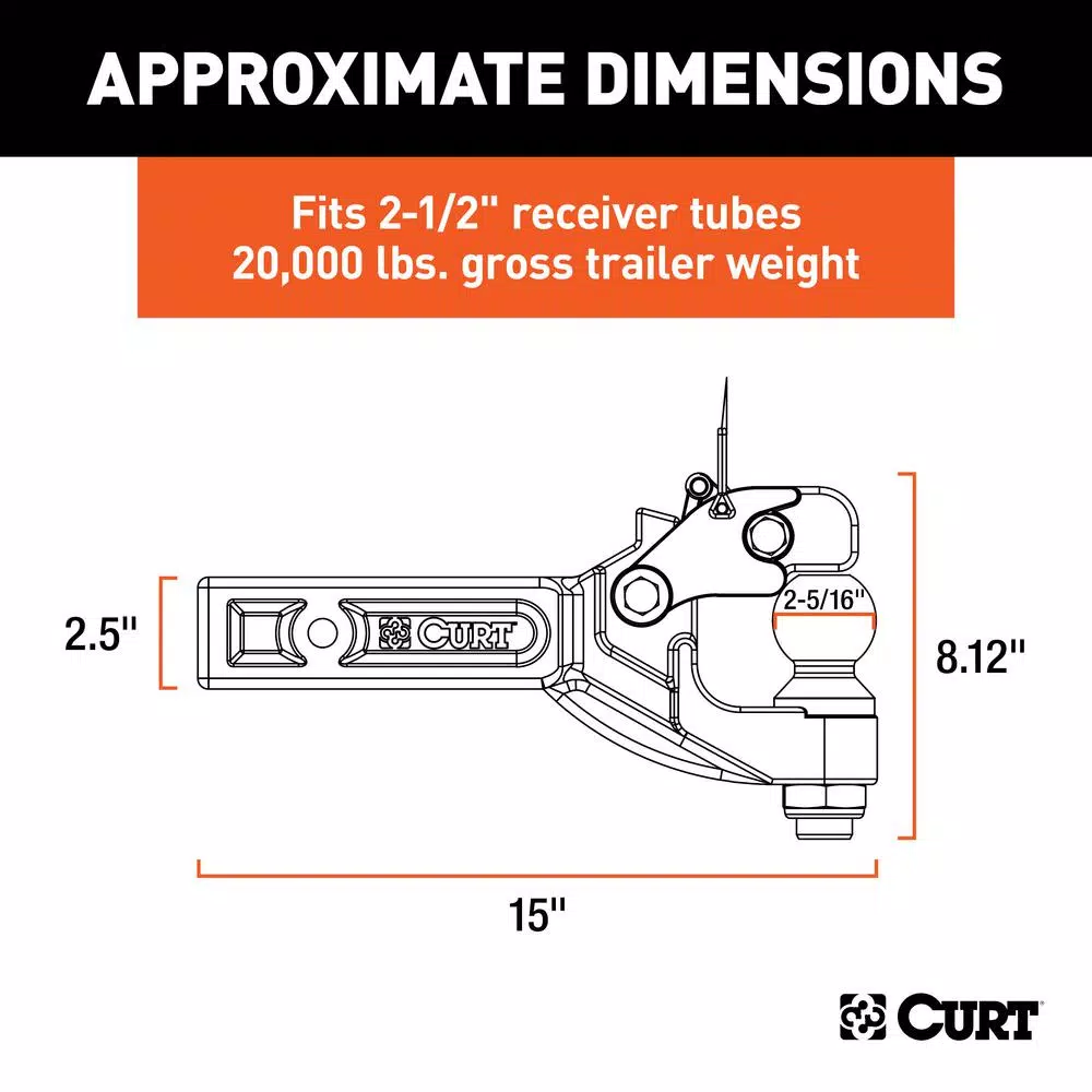 CURT Pintle Hitch with 2-5/16 in. Trailer Ball, Fits 2-1/2 in. Receiver