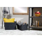 LITTON LANE Large Black Water Hyacinth Wicker Baskets with Banana Leaf Handles, Set of 2 thumbnail 1