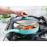 GreenLife Soft Grip 5 Qt. Aluminum Ceramic Nonstick Saute Pan with Glass Lid, Turquoise thumbnail 2