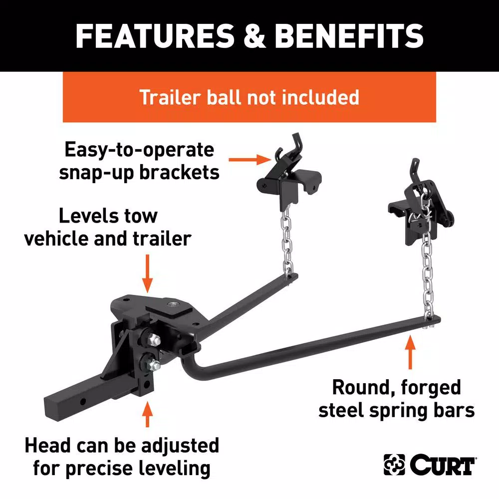 CURT Round Bar Weight Distribution Hitch, 6,000-8,000 lbs. GTW, 31-5/8 in. Bars