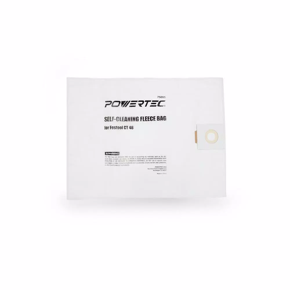 POWERTEC Self-Cleaning Fleece Replacement Filter Bags for Festool CT 48 (5-Pack)