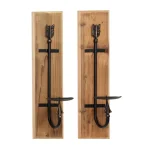 LITTON LANE Industrial Black Metal and Natural Wood Arrow Wall Sconces, Set of 2 thumbnail 3