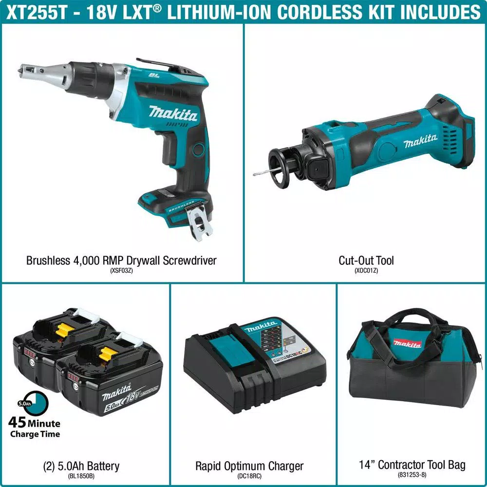 Makita 18V LXT Brushless Drywall Screwdriver & Cut-Out Tool 2-Piece Combo Kit with 5.0Ah Batteries