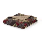 DONNA SHARP Hidden Valley Brown Microfiber Quilted Throw Blanket - Rustic Pinecone & Plaid Reversible Design thumbnail 3