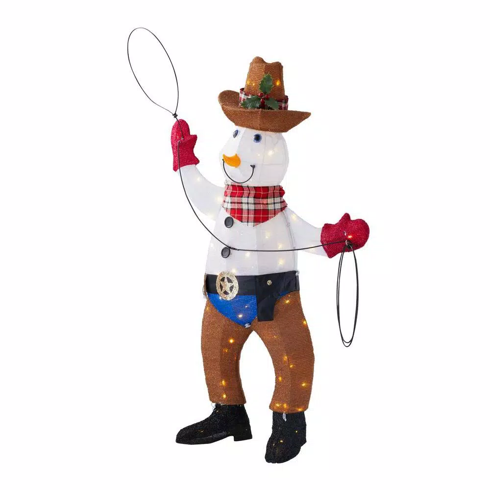 Home Accents Holiday 4 ft LED Cowboy Snowman Yard Decoration with 80 Warm White Lights