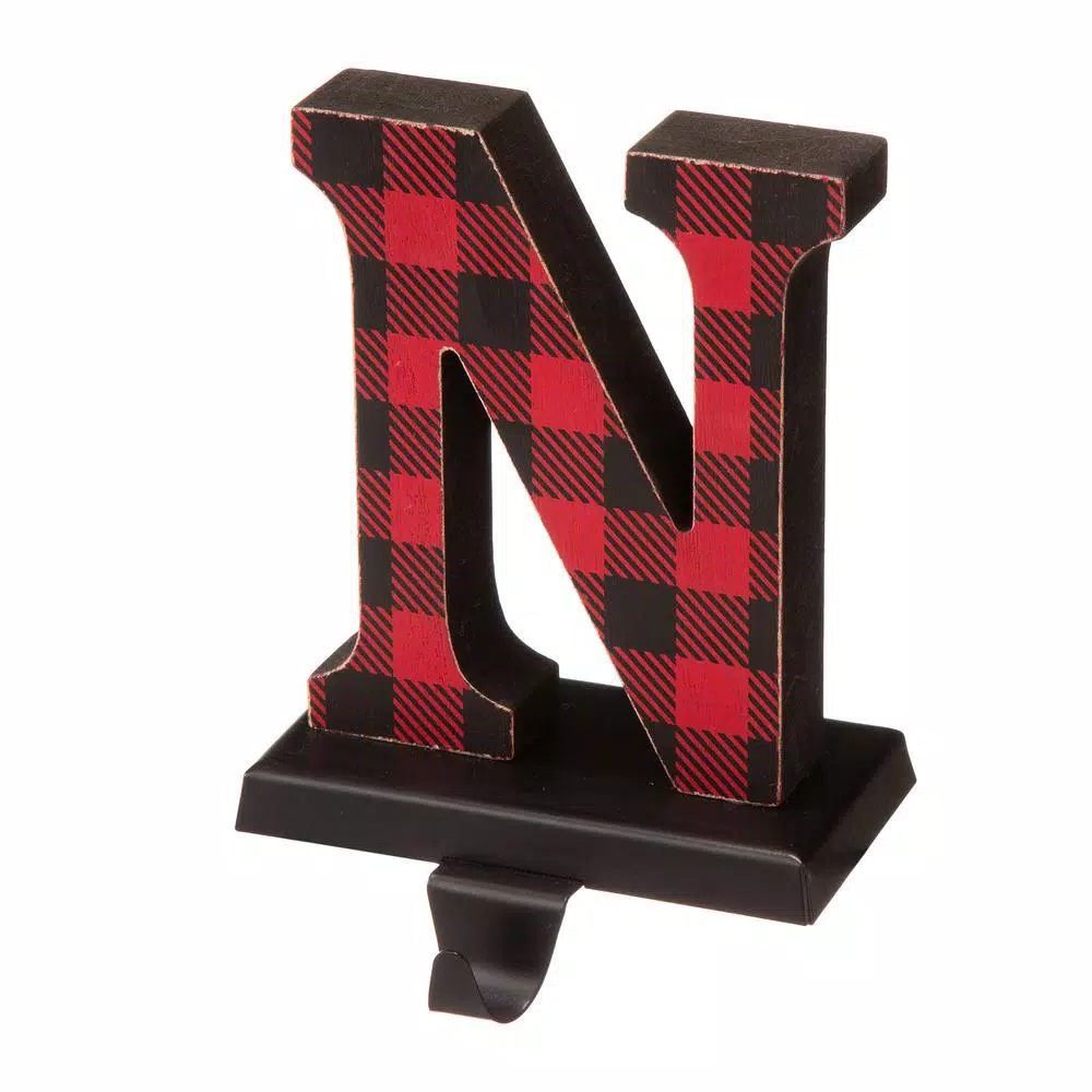 Glitzhome NOEL Buffalo Plaid Christmas Stocking Holder Set of 4 - Wood and Metal