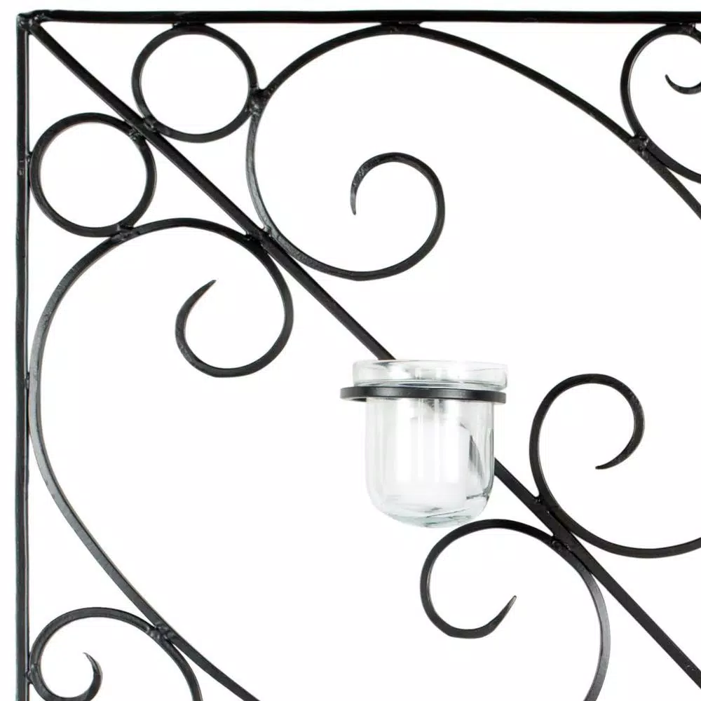 Safavieh Black Wrought Iron Square Votive Wall Decor Candle Sconce with Glass Holders