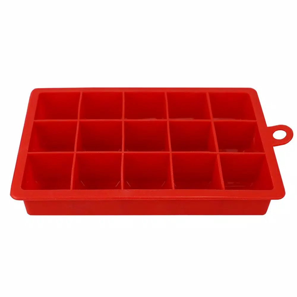Unbranded Red Rectangular Silicone Ice Cube Tray - 15 Large 1.25 inch Cubes