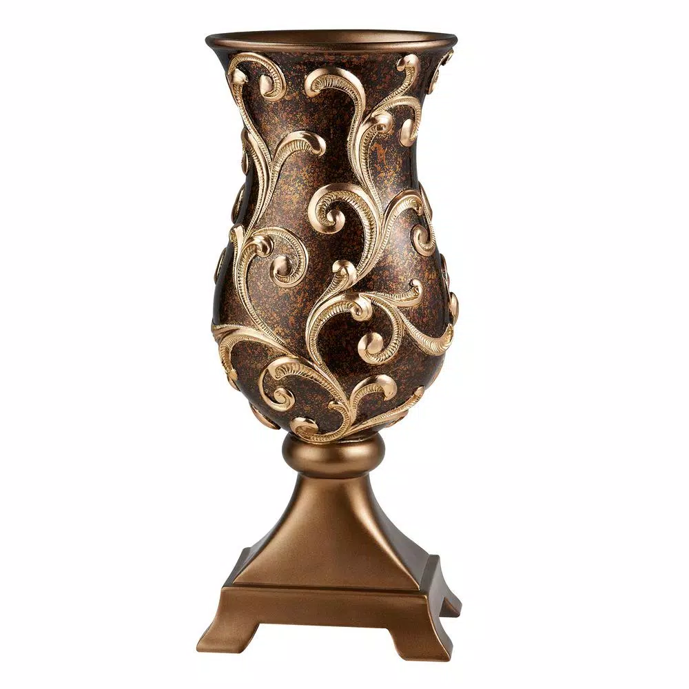 Unbranded 19.75 in. Odysseus Baroque Decorative Table Vase with Gold Floral Filigree, Deep Brown