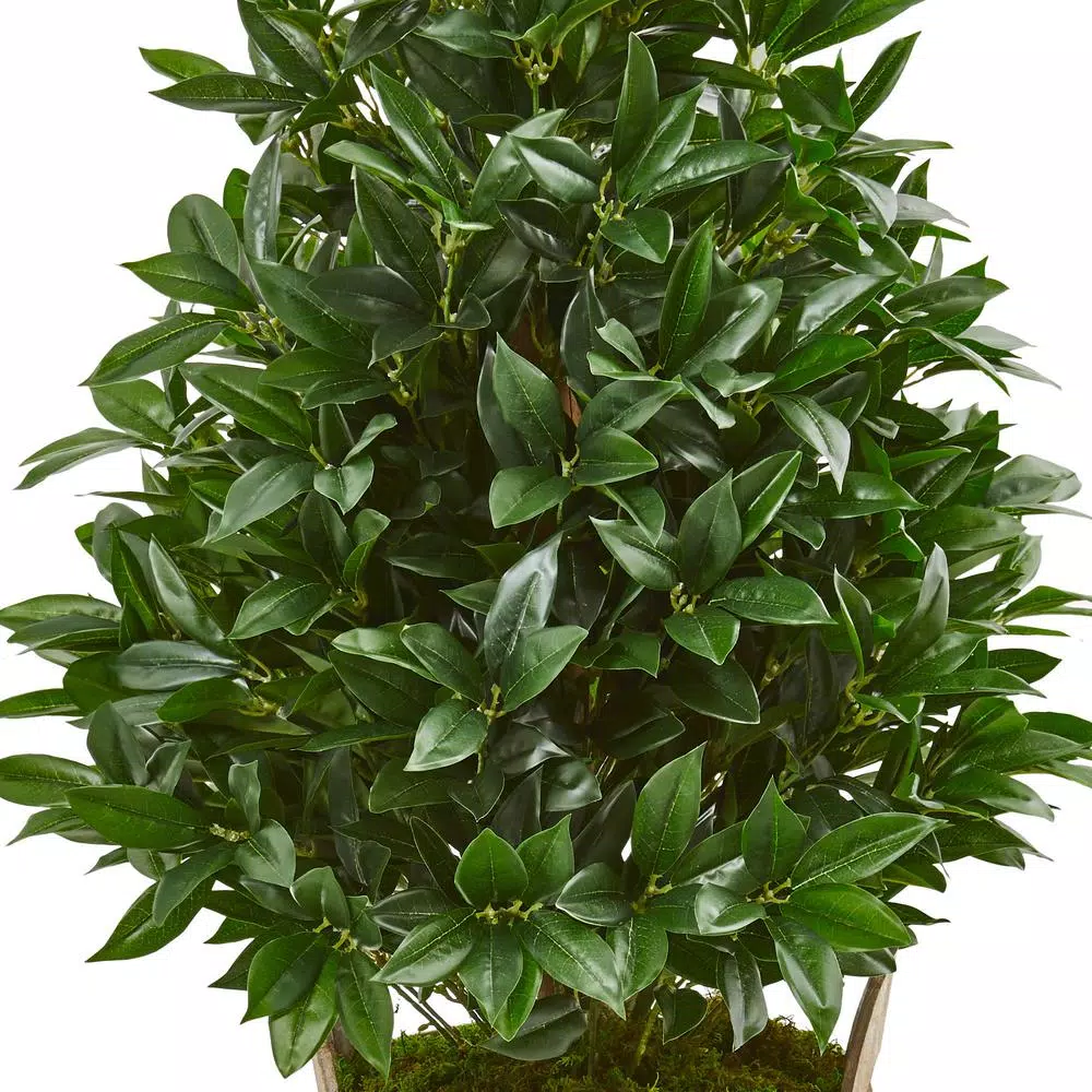 Nearly Natural 39-In. Artificial Bay Leaf Cone Topiary Tree in Rustic Farmhouse Planter