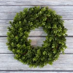 Pure Garden 12 in. Round Artificial Boxwood Wreath, Green Farmhouse Decor thumbnail 2