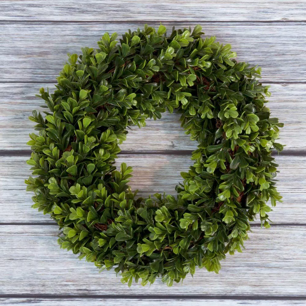 Pure Garden 12 in. Round Artificial Boxwood Wreath, Green Farmhouse Decor
