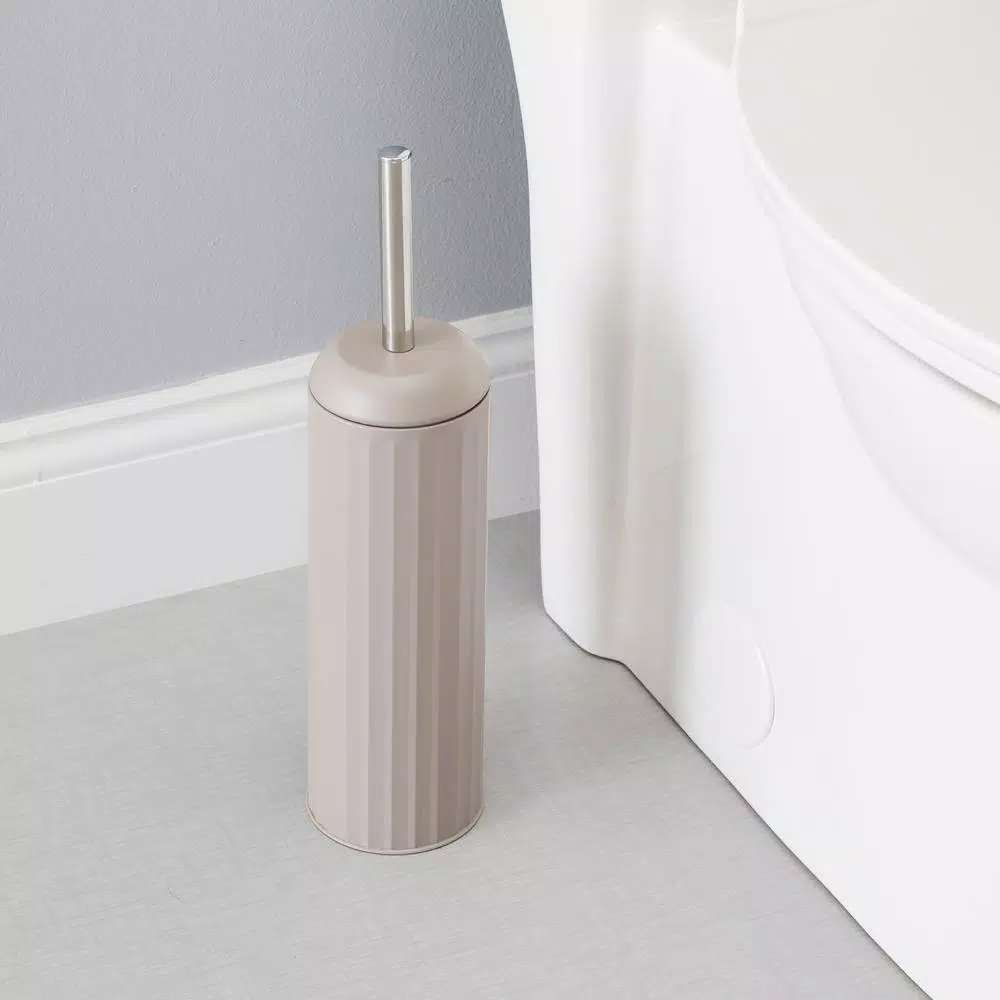 Unbranded Modern Stainless Steel Toilet Brush with Hygienic Splash-Proof Holder - Tan/Gray