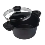 MasterPan 5 Qt. Cast Aluminum Non-Stick Stock and Pasta Pot with Glass Lid and Easy Pour Spout, Black thumbnail 3