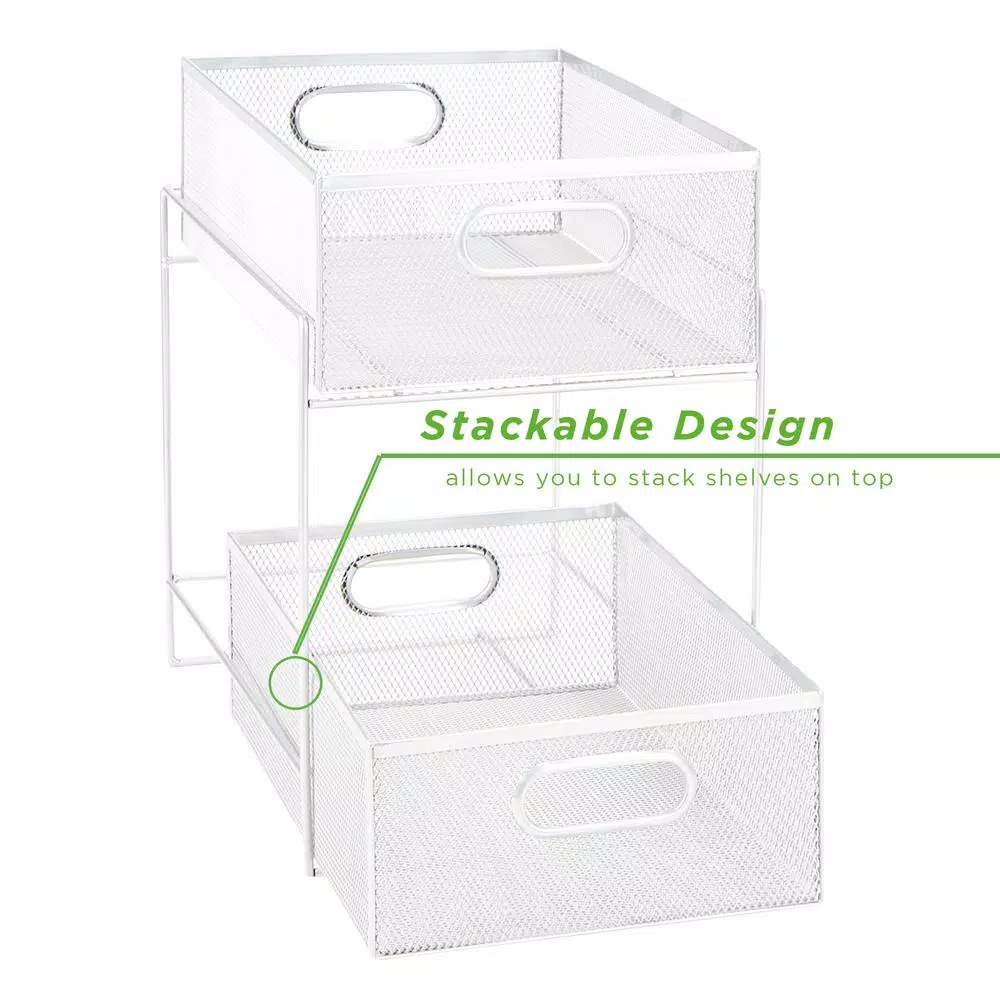 MIND READER 2-Tier Metal Mesh Utensil Caddy & Organizer, White