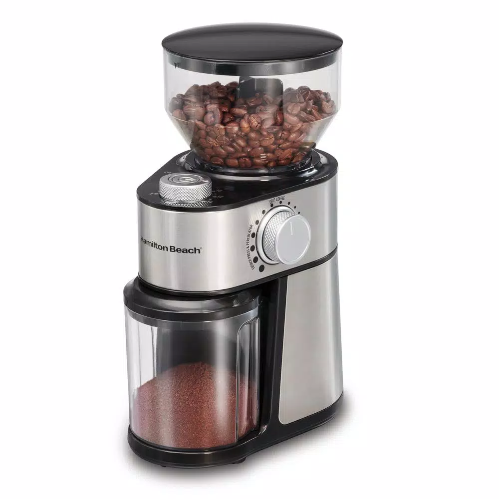 Hamilton Beach 16 oz Stainless Steel Burr Coffee Grinder with 18 Grind Settings