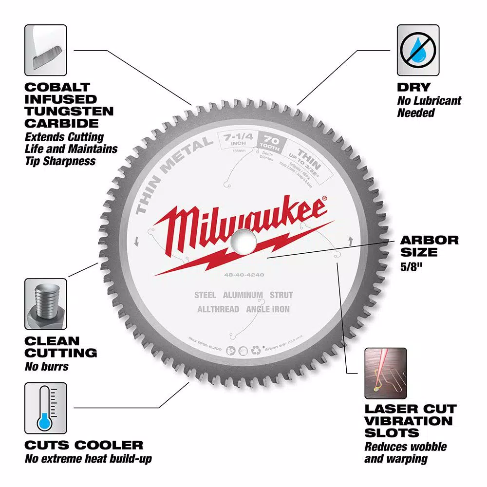 Milwaukee 7-1/4 in. 70T Thin Metal Cutting Circular Saw Blade