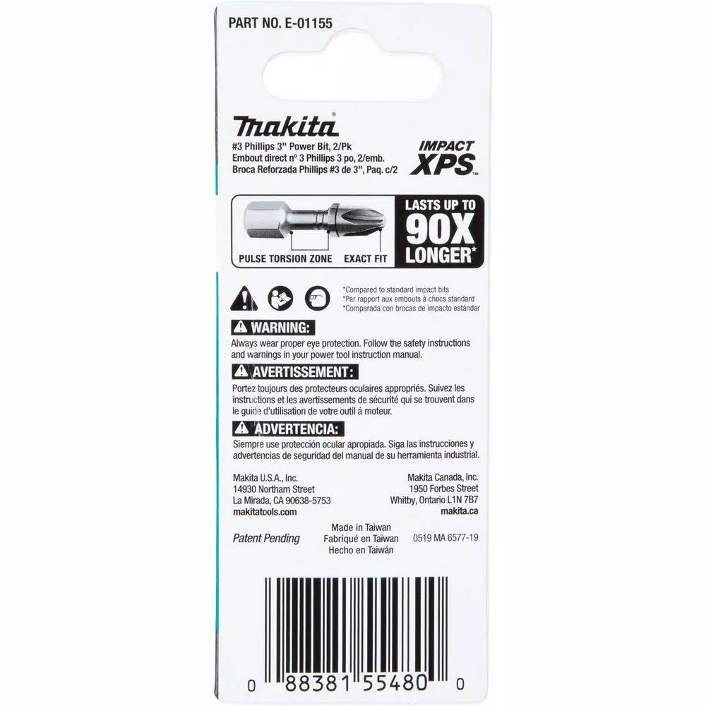 Makita ImpactXPS #3 Phillips 3 in. Power Bits, 2-Pack