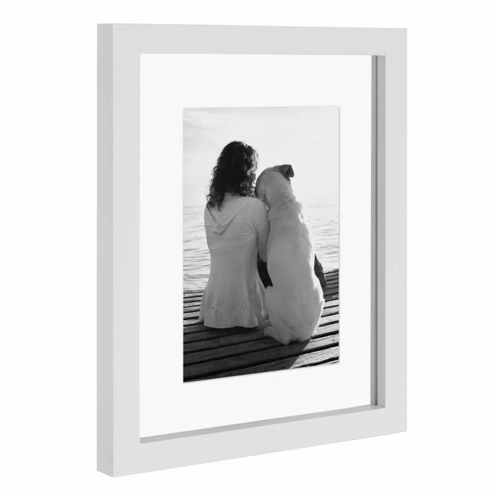 DesignOvation Gallery 8x10 White Satin Wood Float Picture Frame Set, 4-Pack