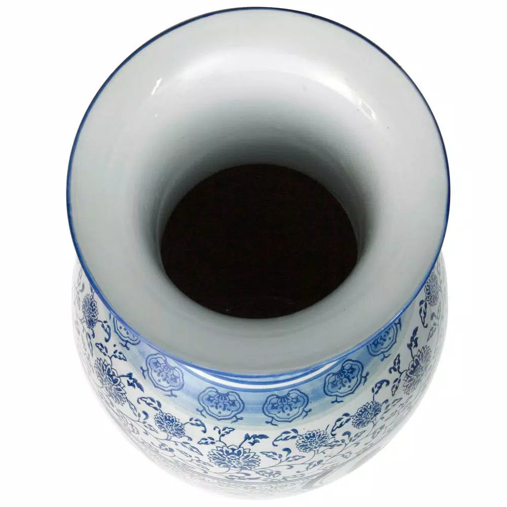 Unbranded Oriental Furniture 35 in. Blue and White Porcelain Tung Chi Floor Vase