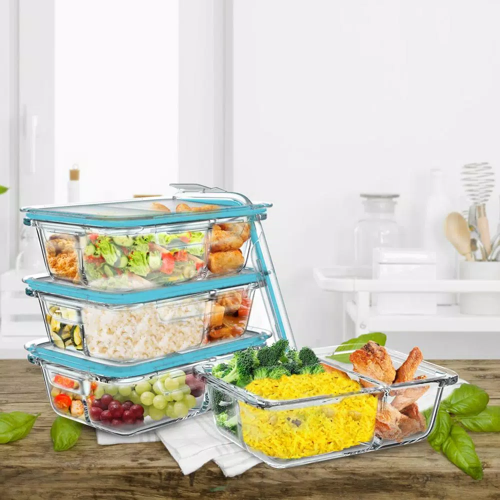 Classic Cuisine 8-Piece Borosilicate Glass Food Storage Container Set with Leak-Resistant Snap Lids