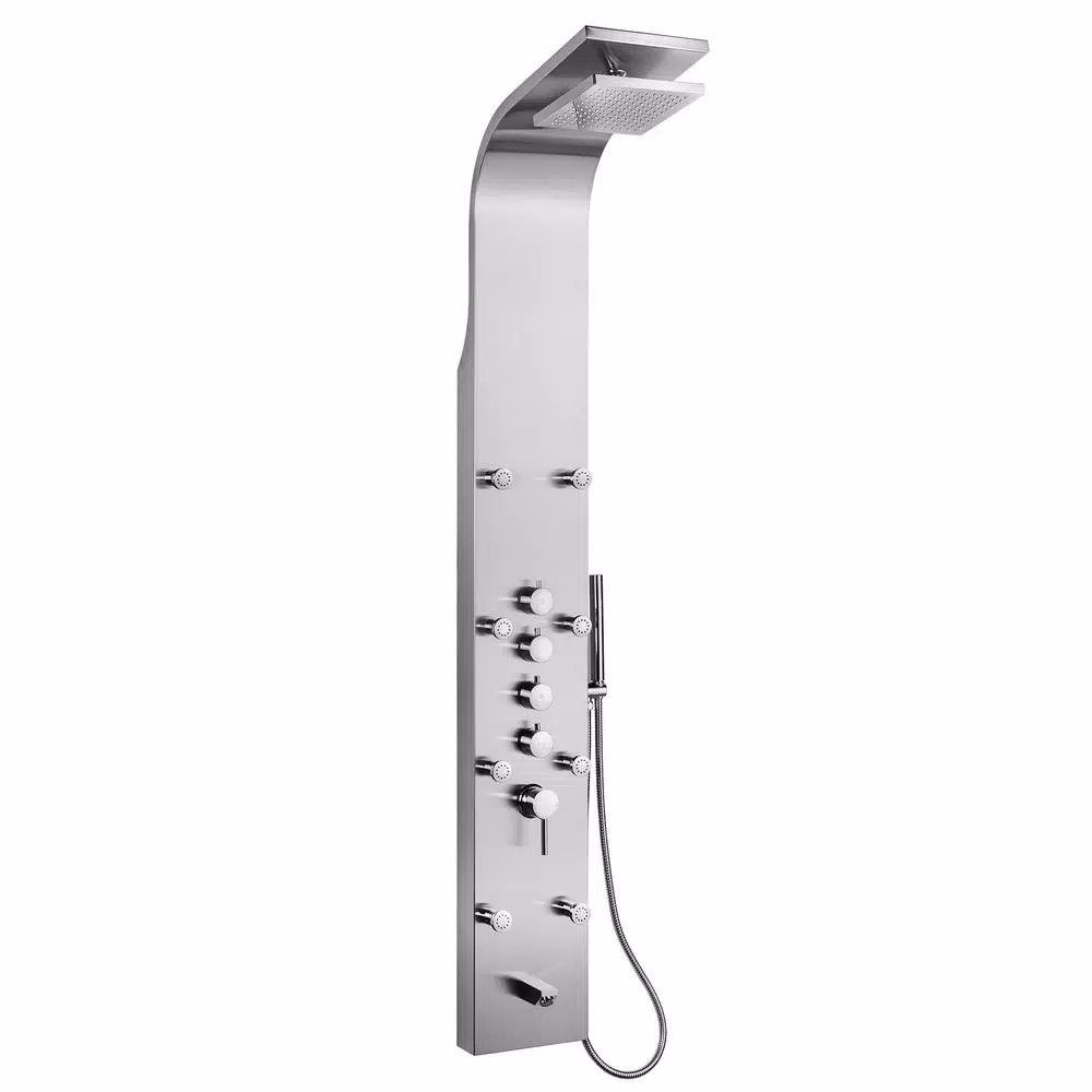 AKDY 65 in. Stainless Steel 8-Jet Shower Panel System with Rainfall Head, Handshower & Tub Spout