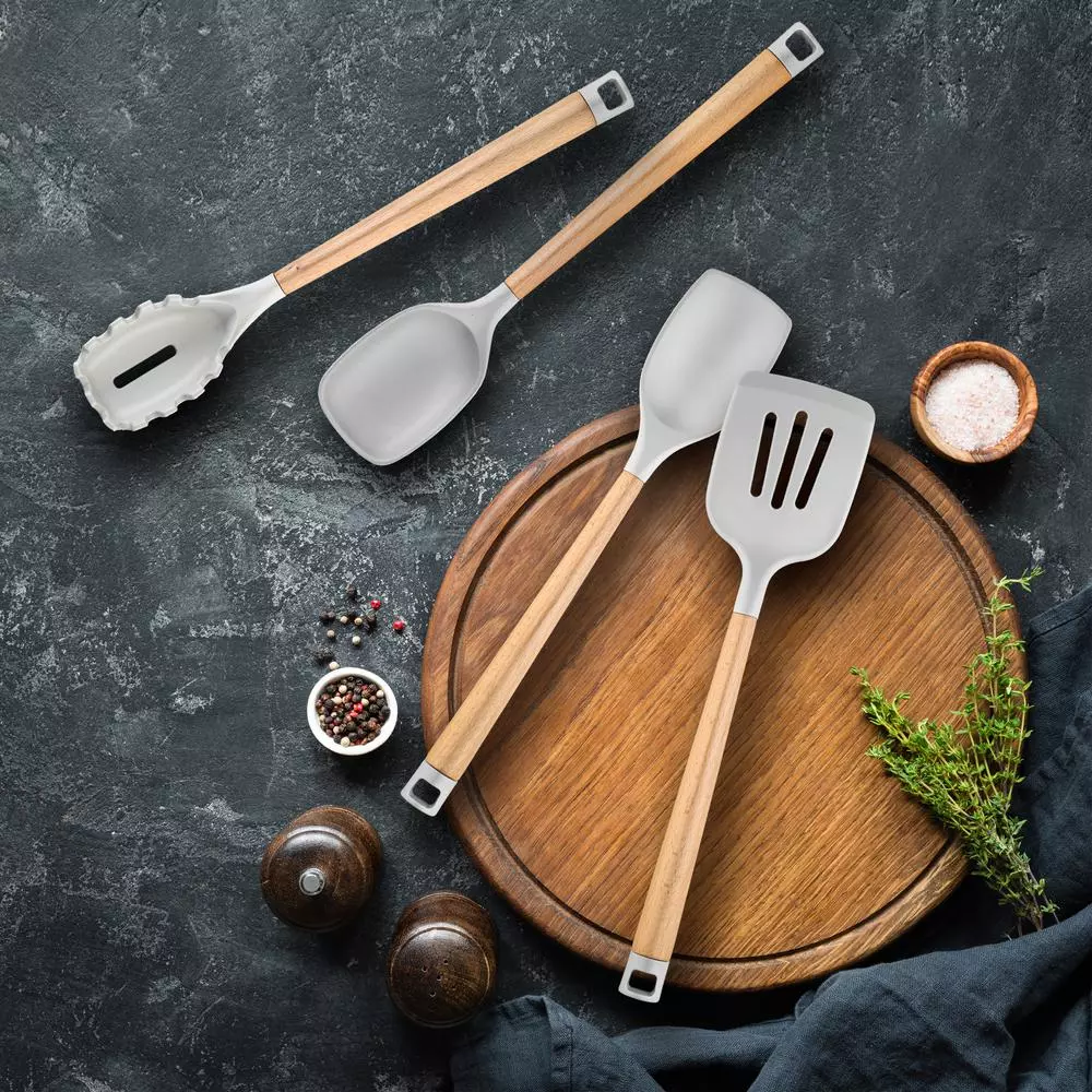 Skandia Beechwood 4-Piece Kitchen Tool Set with Silicone Heads