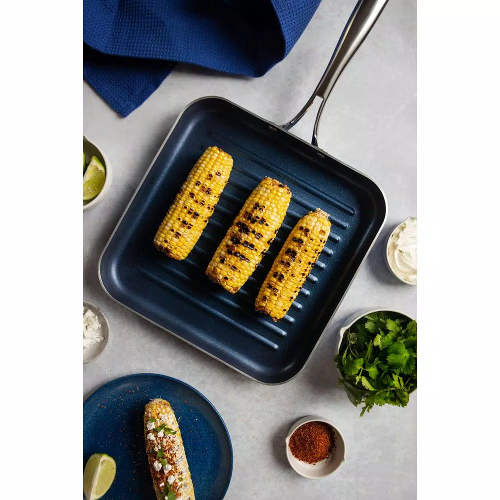 GRANITESTONE Granite Stone Classic Blue 10.5 in. Diamond-Infused Nonstick Aluminum Square Grill Pan