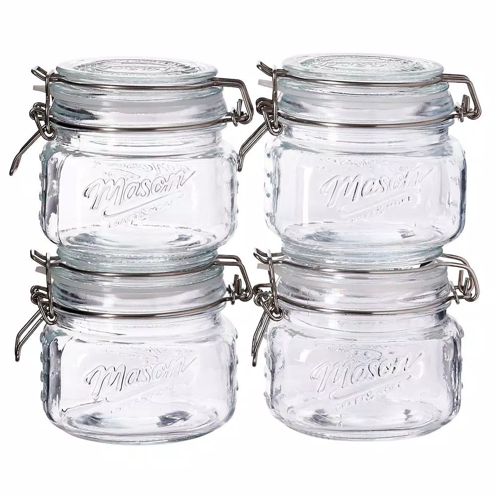 Unbranded 16.9 oz. Glass Kitchen Canister Set with Airtight Wire Clamp Lids (Set of 4)