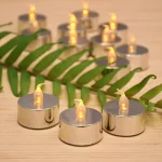 LUMABASE Silver Plated LED Tea Light Candles, 12-Count Battery Operated Flickering Amber Glow thumbnail 4