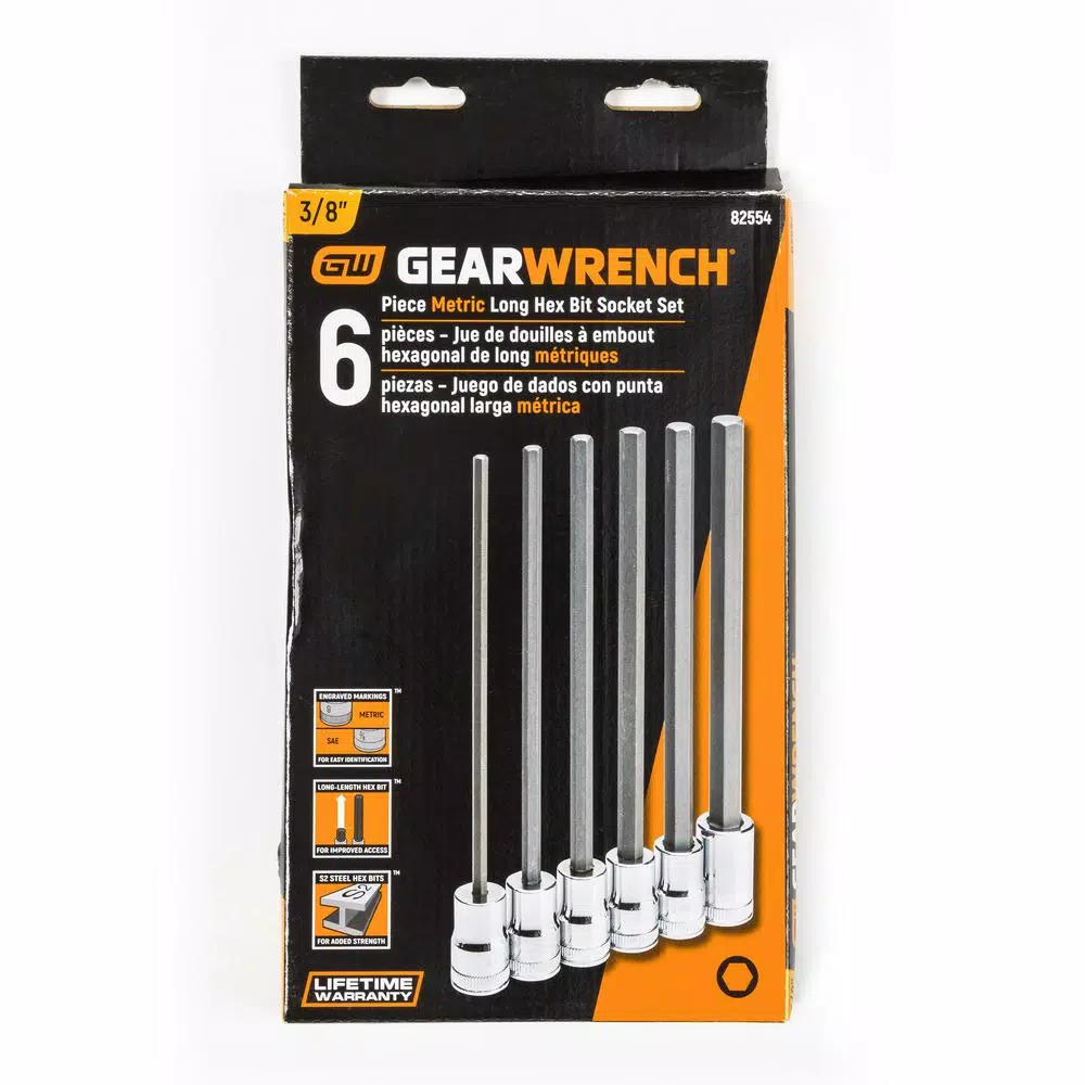 GearWrench 3/8 in. Drive Metric Long Length Hex Bit Socket Set, 6-Piece