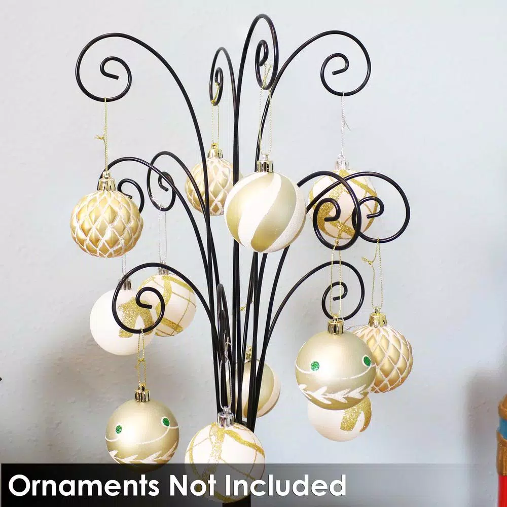 Sunnydaze Decor Gloria 20 in. Black Metal Christmas Ornament Stand with 20 Hooks