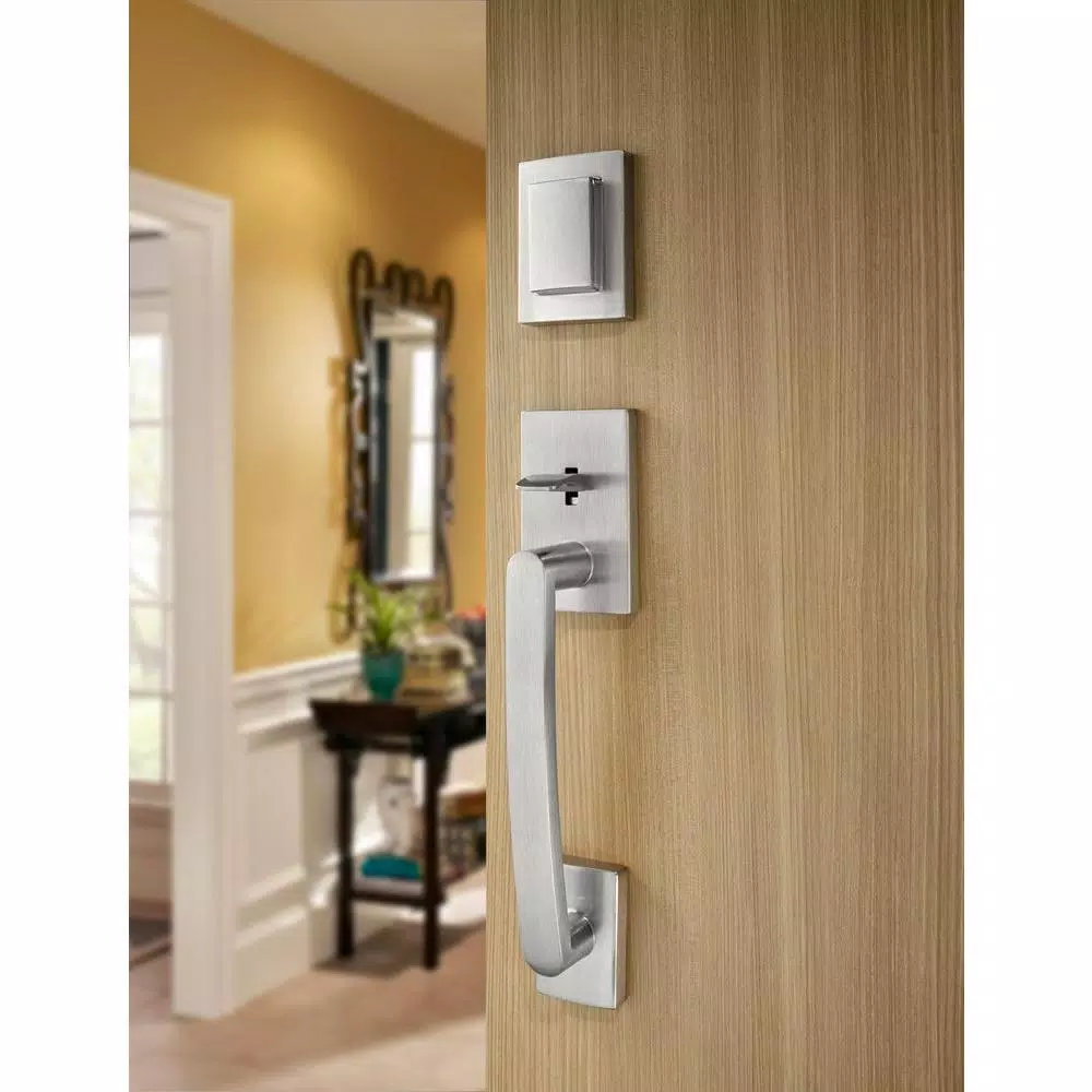Baldwin Prestige Spyglass Single Cylinder Satin Nickel Handleset with Square Lever and SmartKey Security