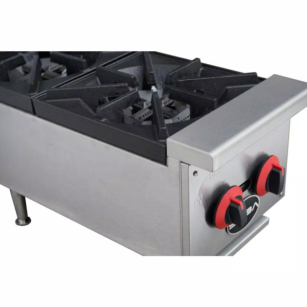 SABA 12 in. Commercial Gas Hotplate Cooktop, 2 Burners, Stainless Steel