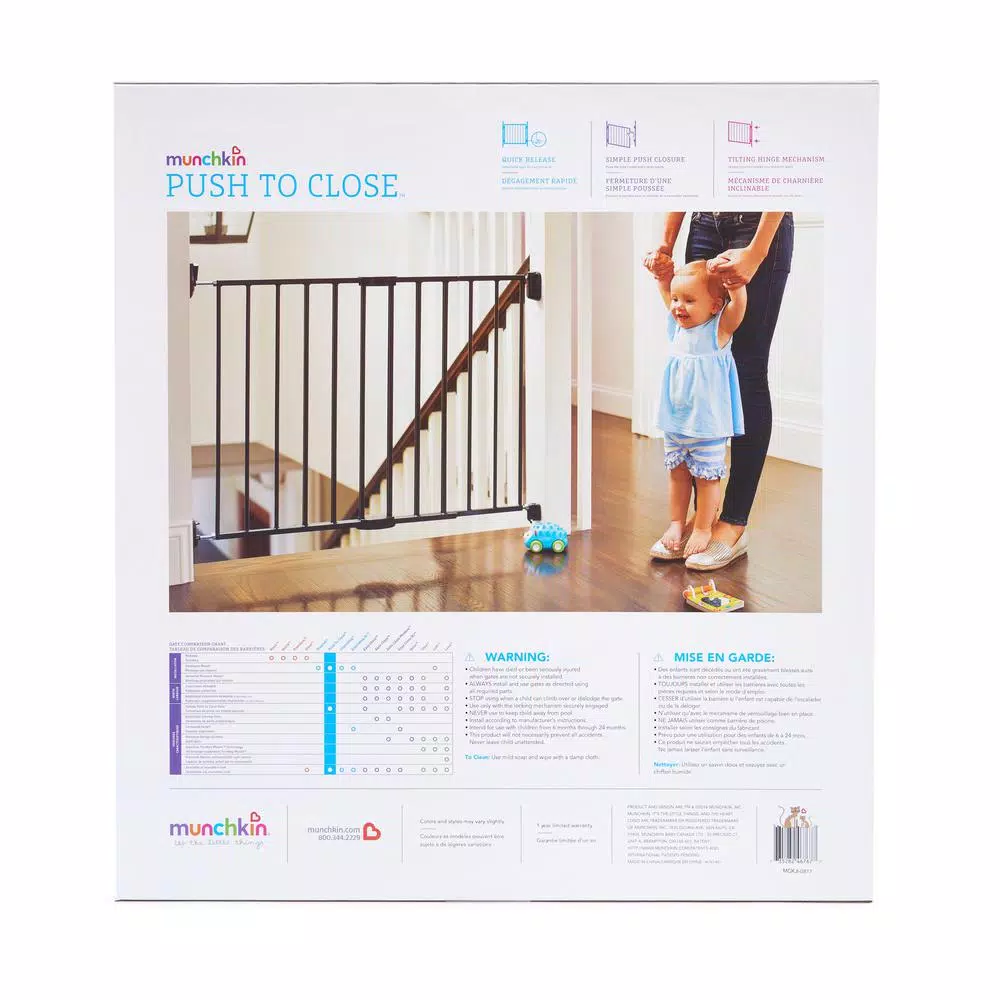 Munchkin Push to Close Safety Gate, Hardware Mounted, 29 in. Tall, Dark Grey