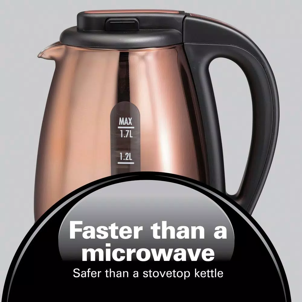Hamilton Beach 1.7L Glass Electric Kettle with Copper Stainless Steel Base, 1500W Rapid Boil