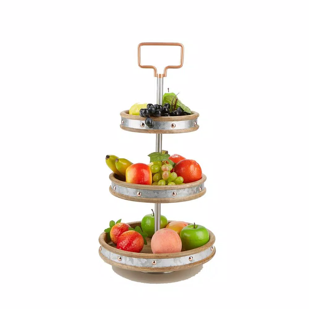 Mind Reader Products 3-Tier Silver Cake Stand with Handle, Galvanized Steel Dessert Display