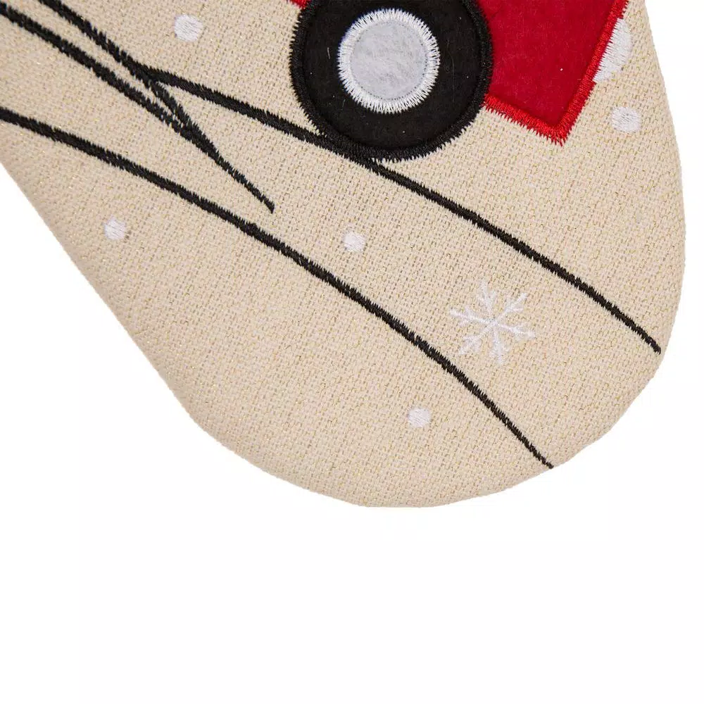 Glitzhome 21 in. Embroidered Linen Christmas Stocking - Red Truck, Tree & Plaid Design