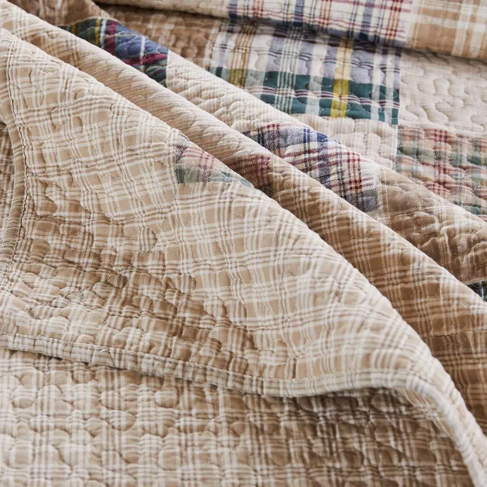 Unbranded Oxford Multi Quilted Cotton Throw, Reversible Plaid Patchwork Design