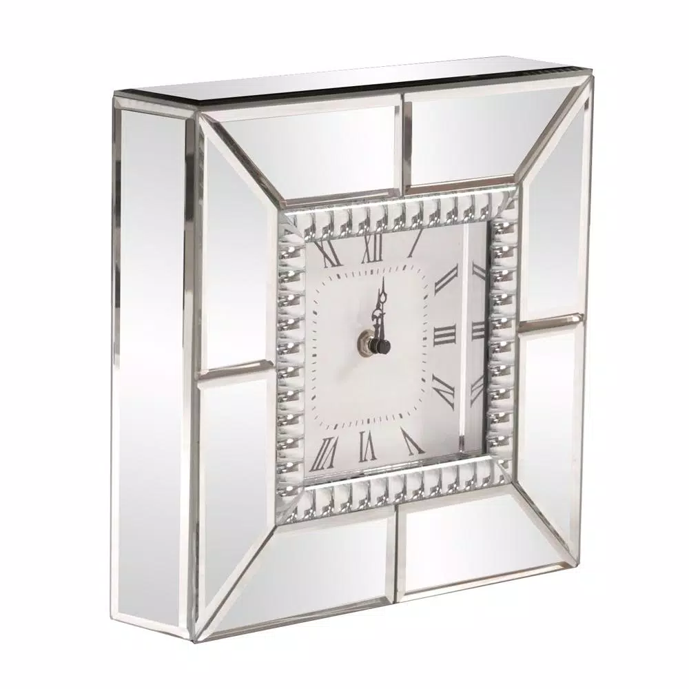 Unbranded Mirrored Table Clock with Beaded Glass Border and Roman Numerals