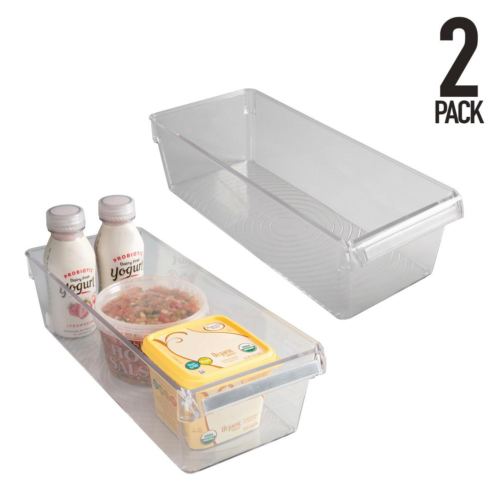 Kitchen Details 2 Pack Large Refrigerator Storage Bins, Clear BPA-Free Plastic Organizers