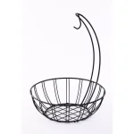 Basicwise Wire Metal Fruit Basket Holder with Integrated Banana Hanger - Black thumbnail 1