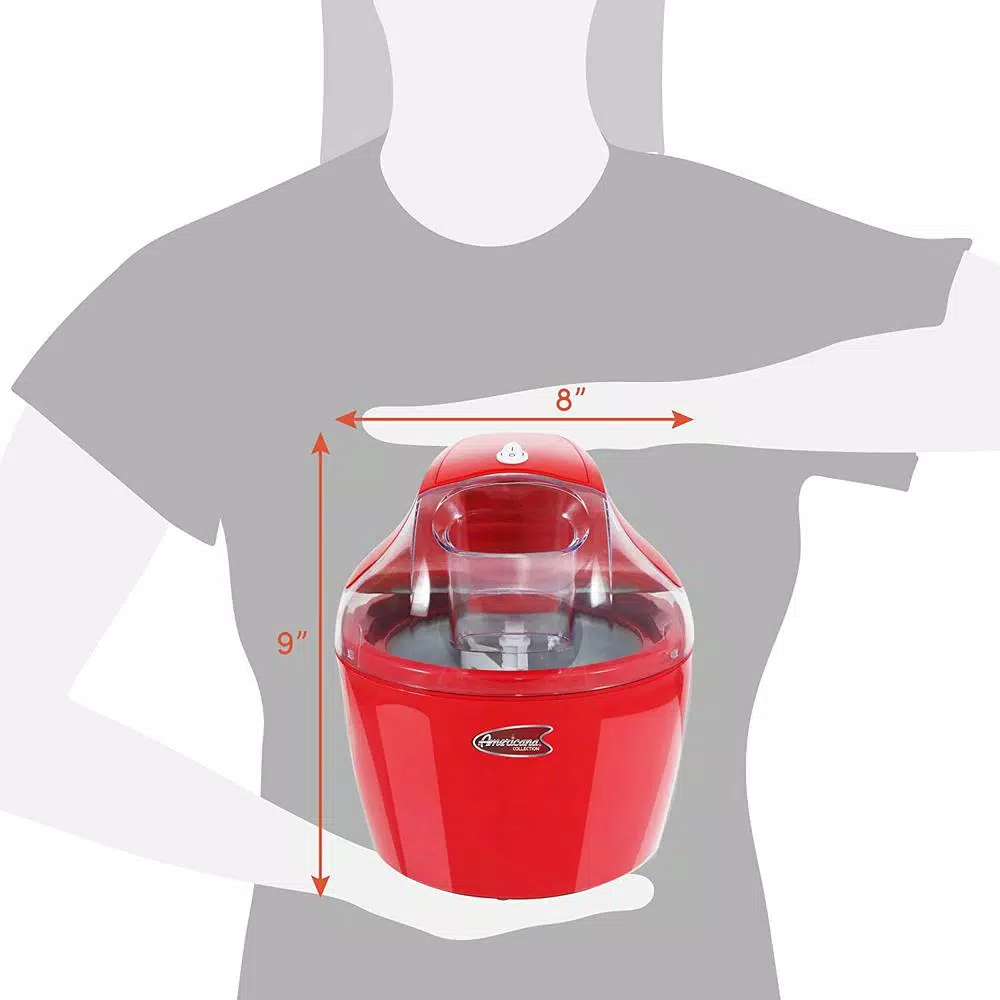 Americana 1.5 Qt. Electric Ice Cream Maker with Quick Freeze Bowl, Red