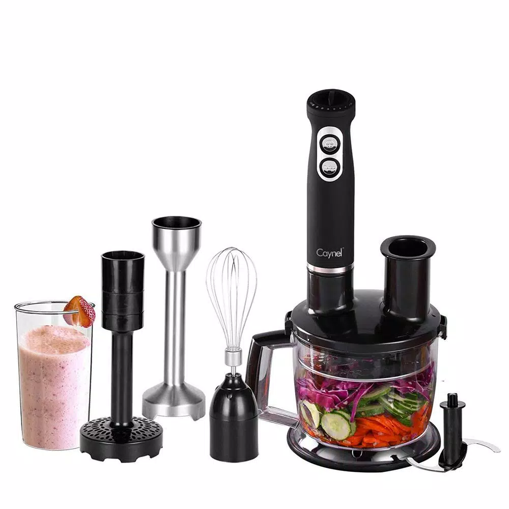 Boyel Living 6-in-1 Black Stainless Steel 500W Immersion Hand Blender Set with 8-Speed Control
