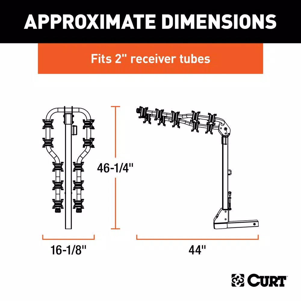 CURT Premium 5-Bike Hitch Mounted Bike Rack, 2-inch Receiver, 225 lb Capacity