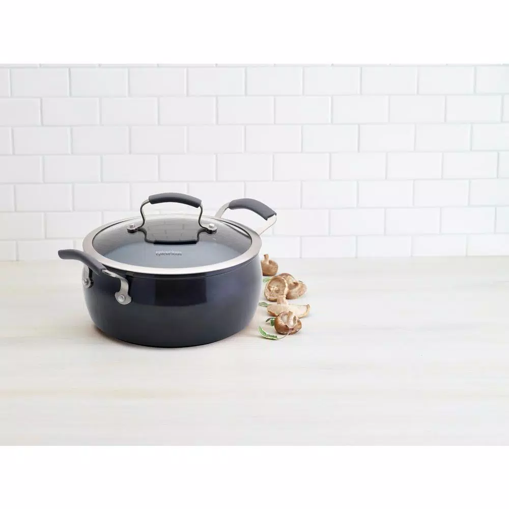 Epicurious 5 Qt. Hard-Anodized Aluminum Nonstick Chili Pot with Glass Lid, Caviar