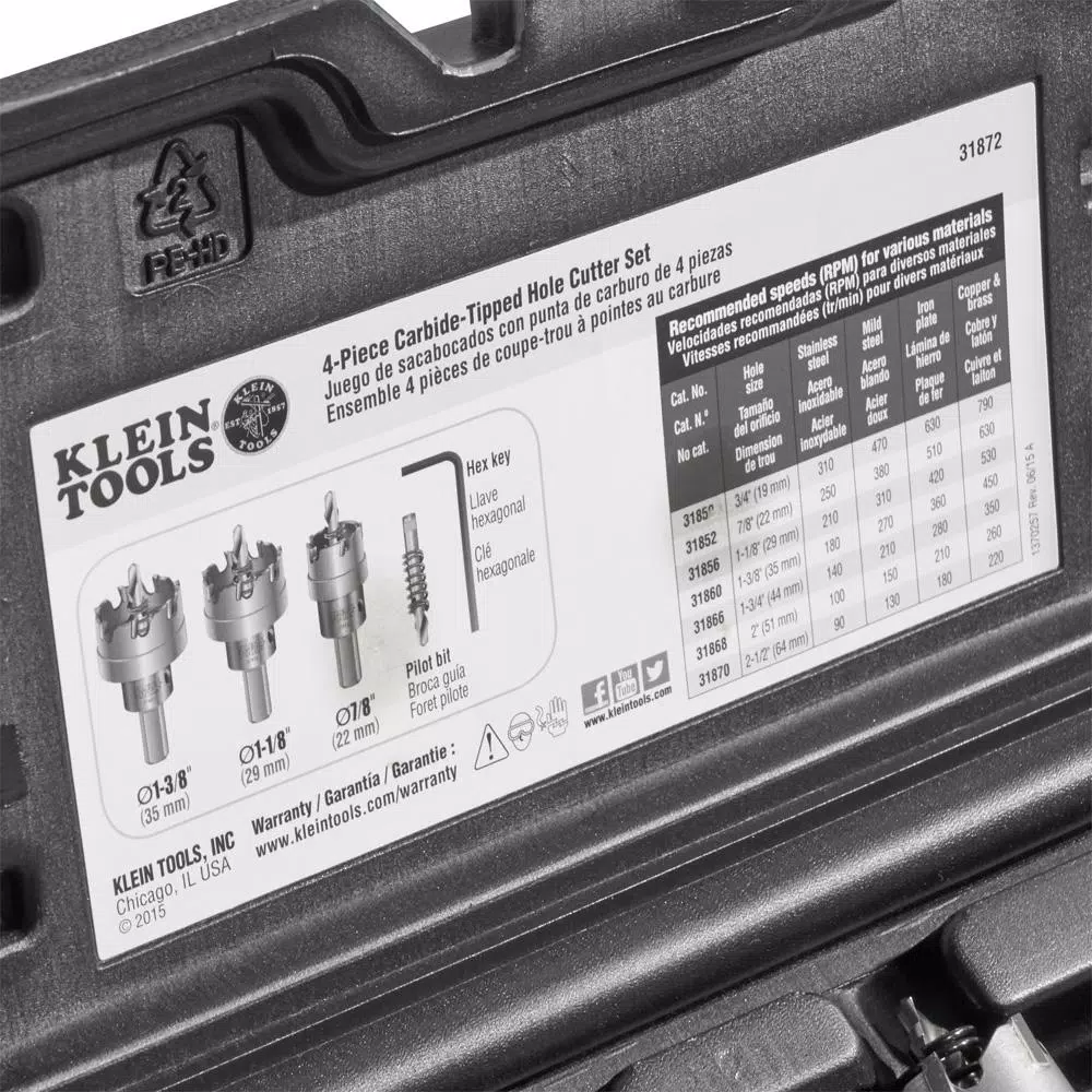 Klein Tools 4-Piece Carbide-Tipped Hole Cutter Set with Heavy Duty Carrying Case