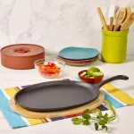 Unbranded 9 in. Oval Cast Iron Sizzler Set with Wood Trivet, Pre-Seasoned 2-Piece Skillet Set thumbnail 3