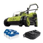 Sun Joe 48V iON+ 17 in. Cordless Electric Walk Behind Push Lawn Mower Kit with 2x 4.0 Ah Batteries and Charger thumbnail 1